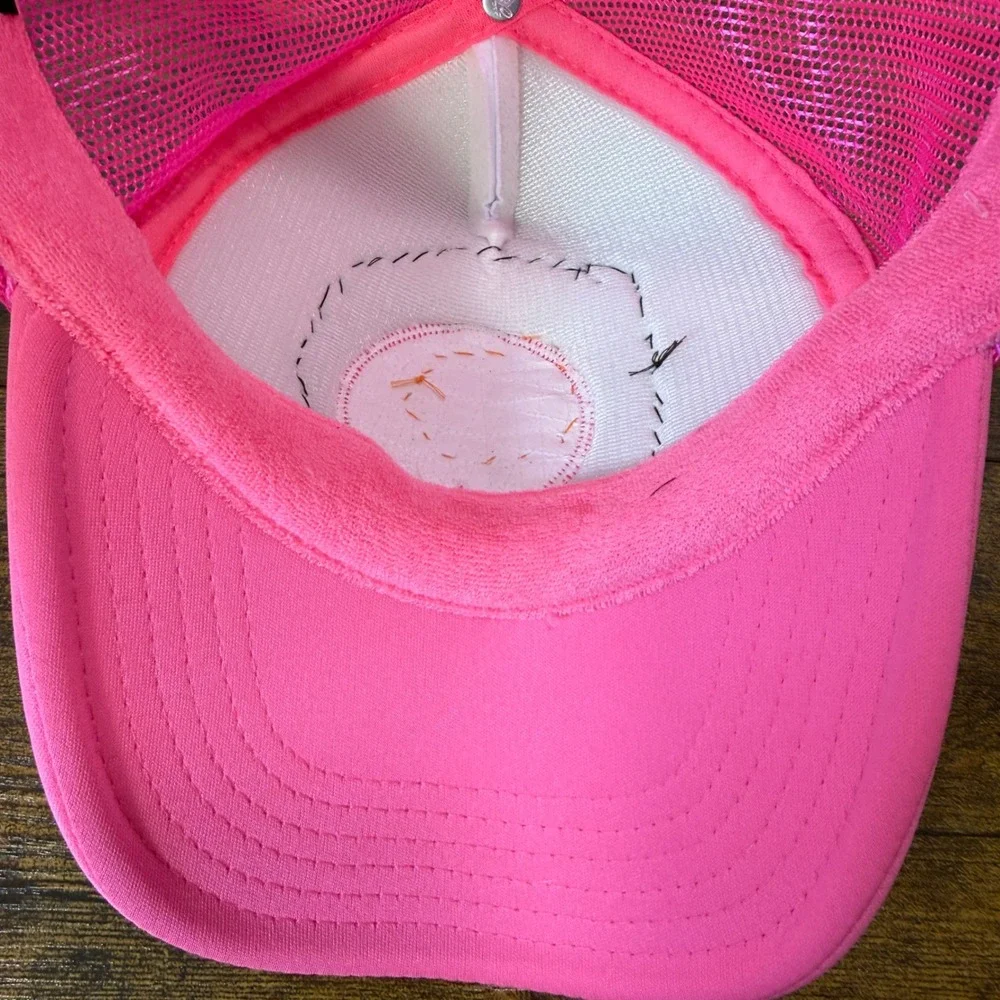 Handmade Crochet Granny Square Patch Trucker Hat Cap Neon Pink White Boho Unique